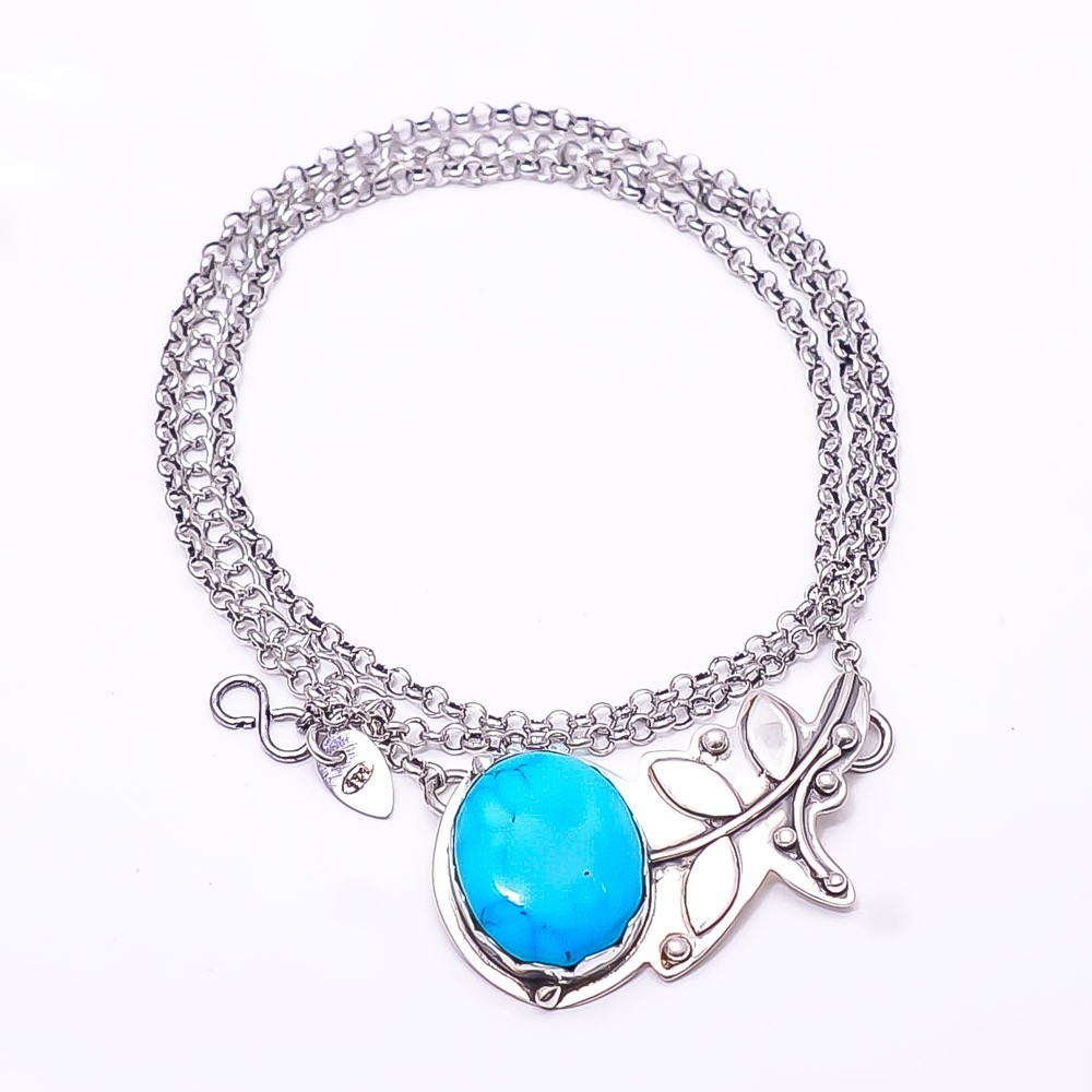 Magnesite Turquoise Flower 925 Sterling Silver Chain Pandent 17.99″ CP944021233