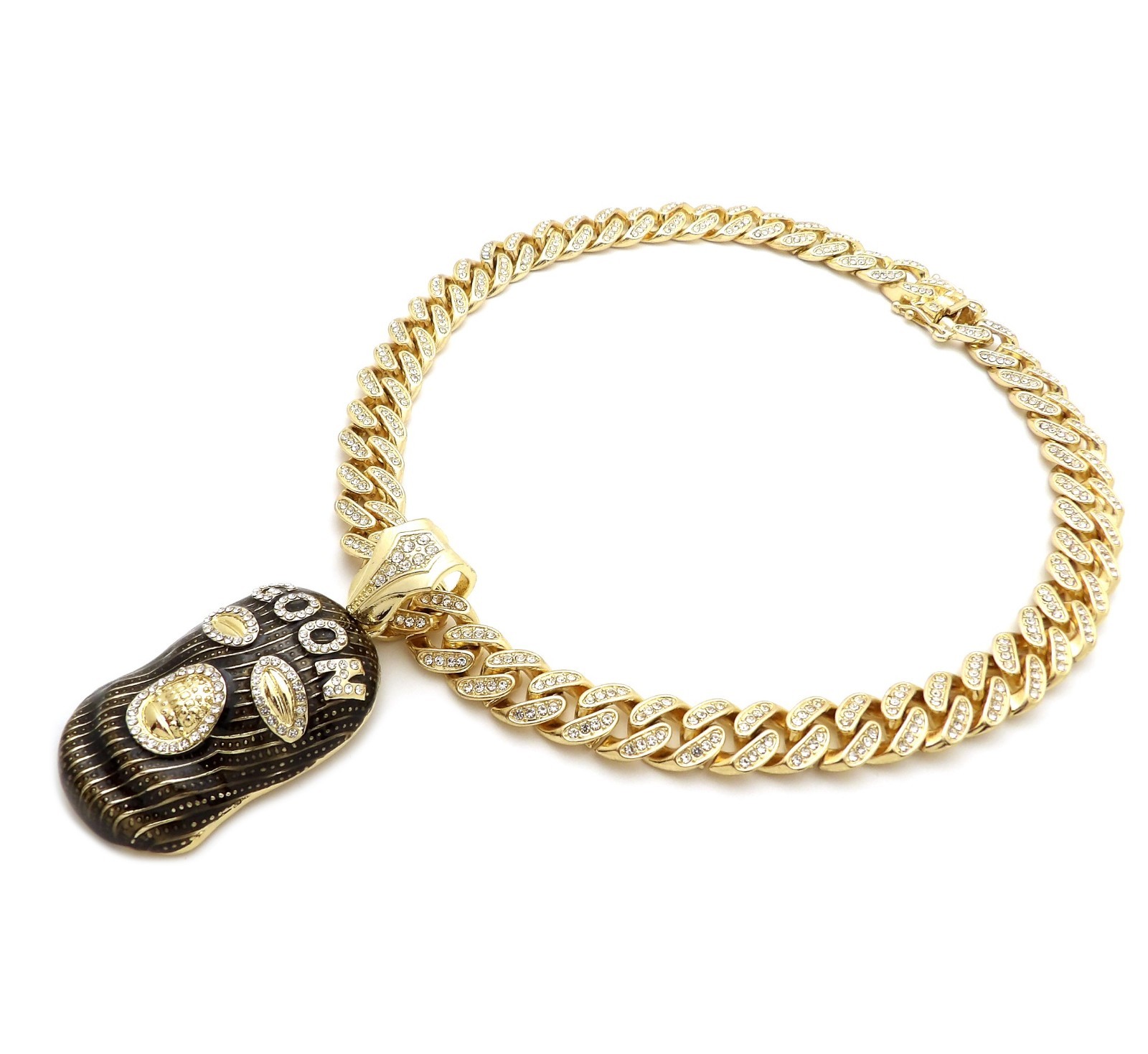 Hip Hop Masked Goon Pendant & 12mm 18″ Full Iced Cuban Choker Chain Necklace