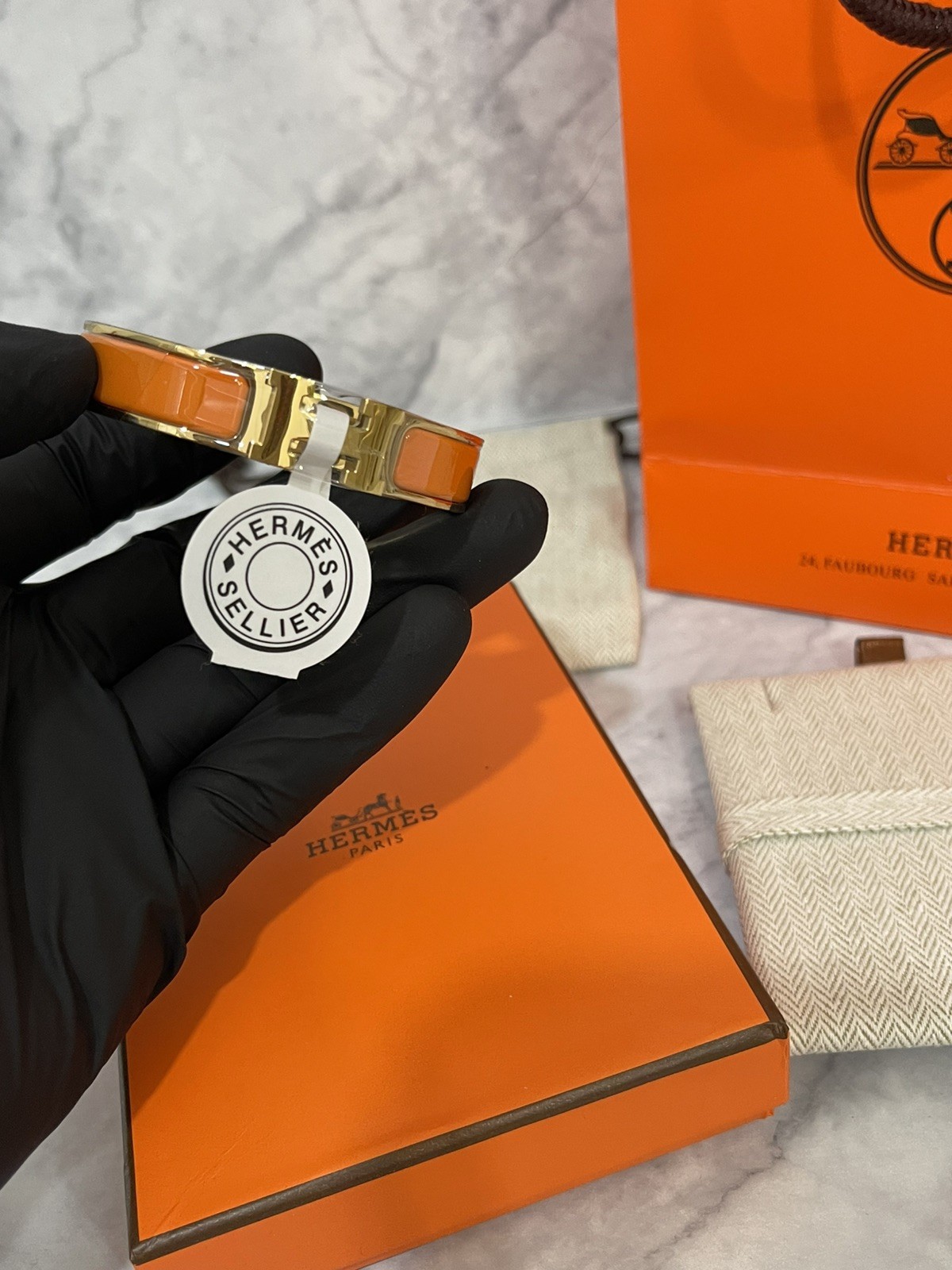 Hermes H Clic Clac H Bracelet GM – Orange Enamel & Gold-Plated | New in Box