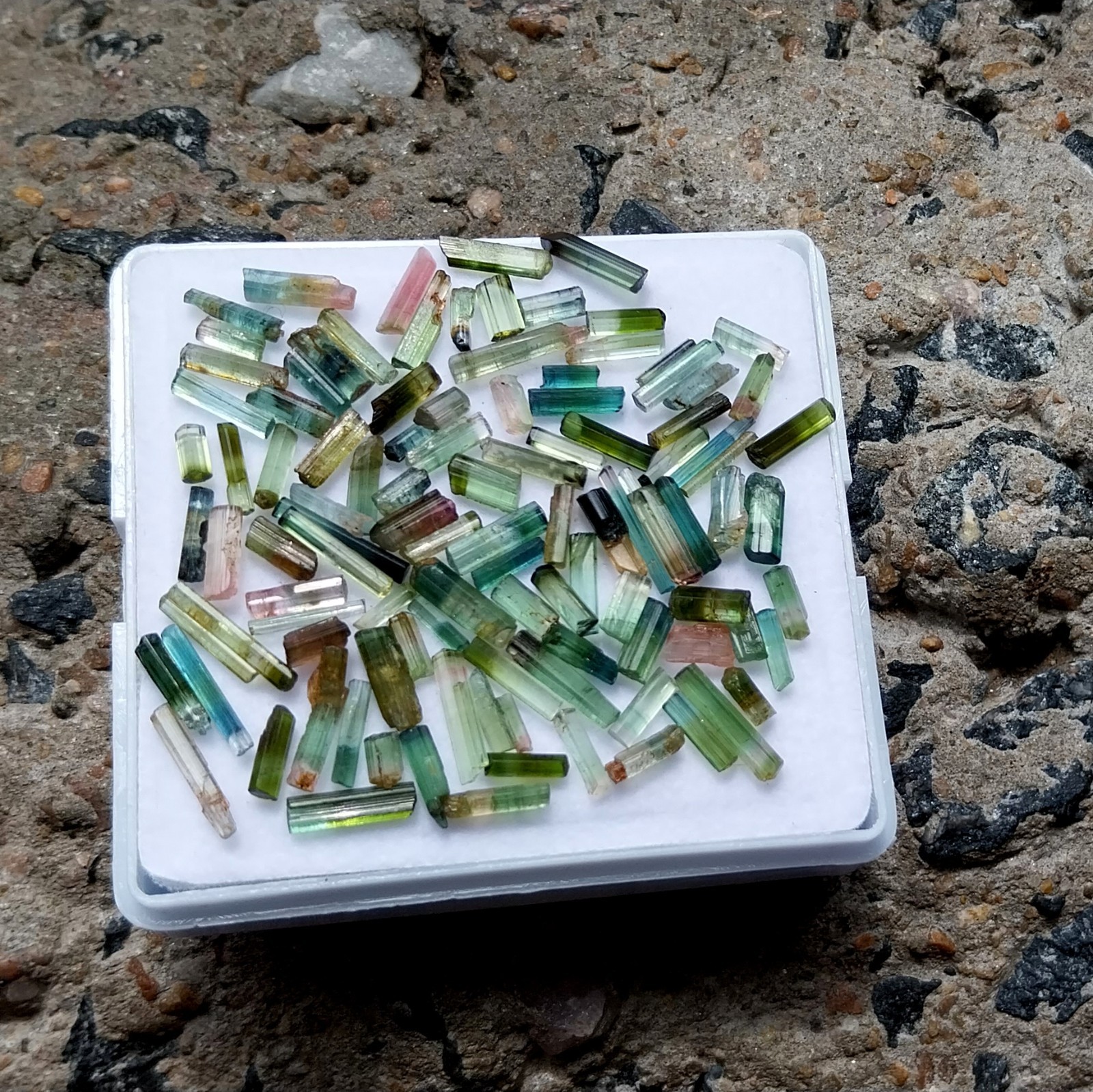 42 Carat 4.5 to 13 MM Natural Green Bi Color Tourmaline Pencil 105 Piece Lot