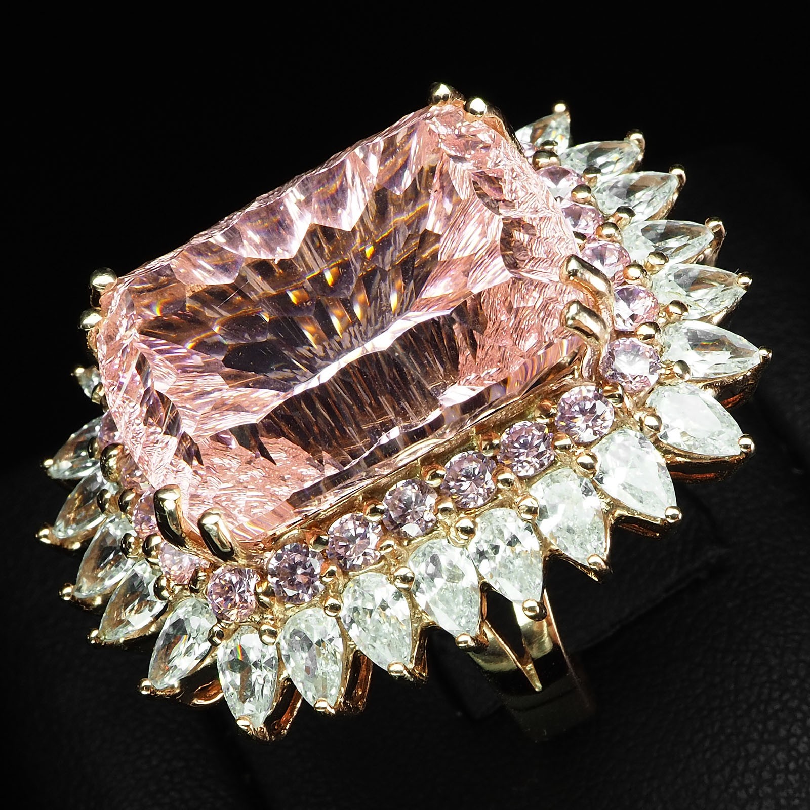 Rose Pink Tourmaline Concave 56.7Ct 925 Sterling Silver Pink Ring Free Resizing
