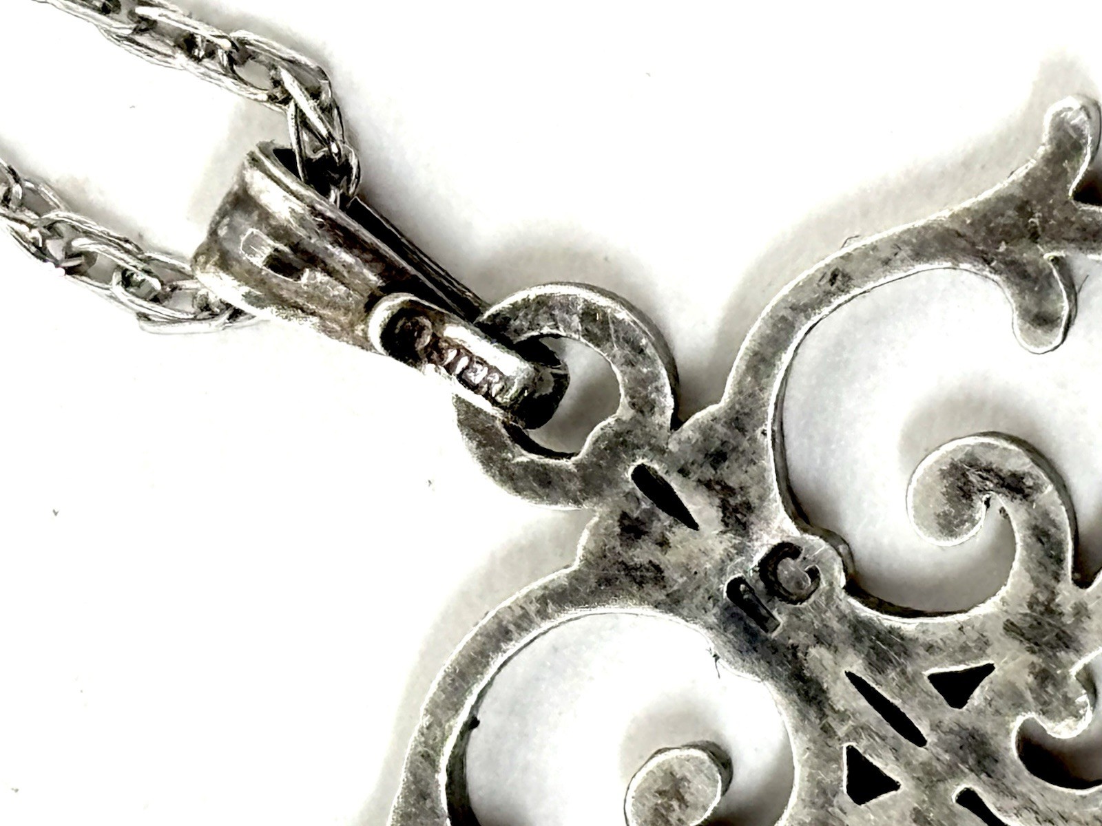 James Craig Sterling Silver Open Scrollwork Pendant Necklace Baroque Gothic Rev
