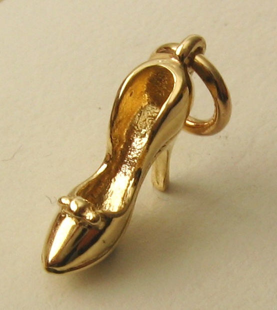 SOLID 9K 9ct Yellow Gold 3D HIGH HEEL stiletto Shoe Cinderella Charm Pendant