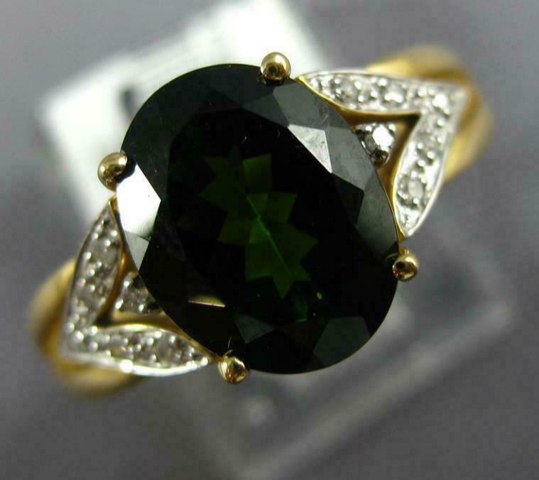ESTATE 2.55CT DIAMOND & AAA GREEN GARNET 14KT YELLOW GOLD OVAL ENAGAGEMENT RING