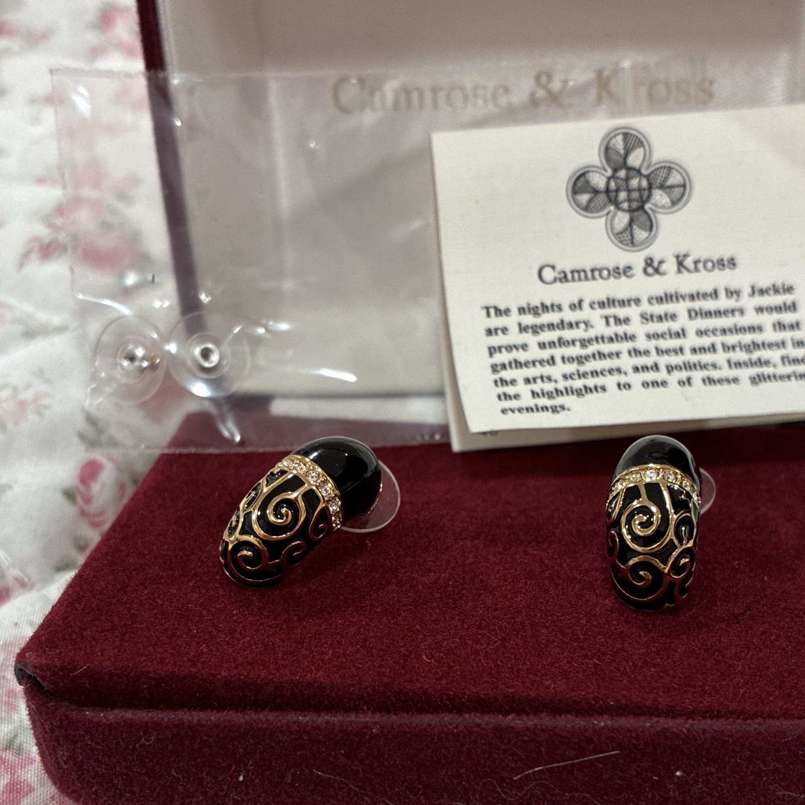 Camrose & Kross Black Enamel Gold Plated Crystal Stud Earrings, Butterfly