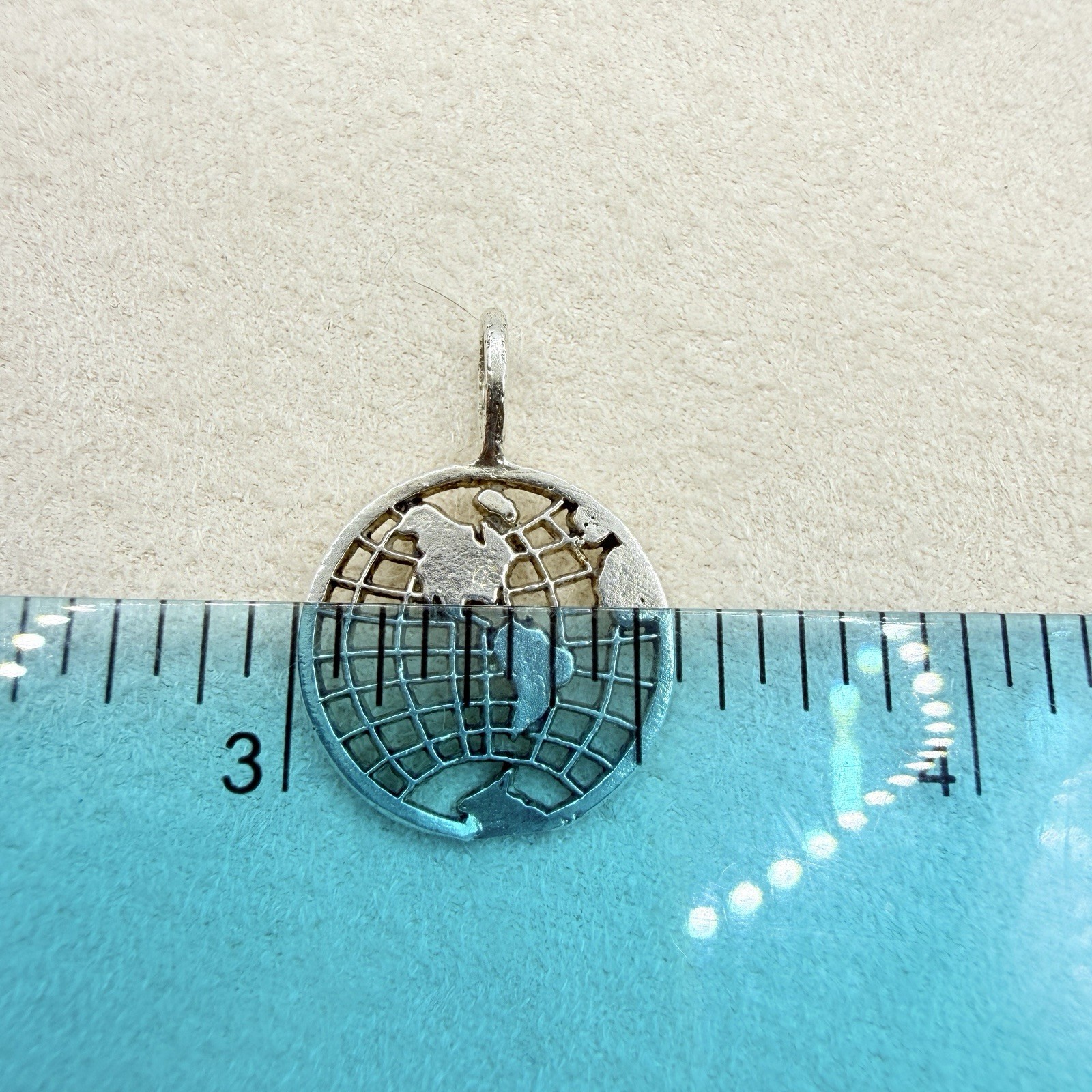 Vintage Sterling Silver World Map Globe Round Pendant Charm Jewelry