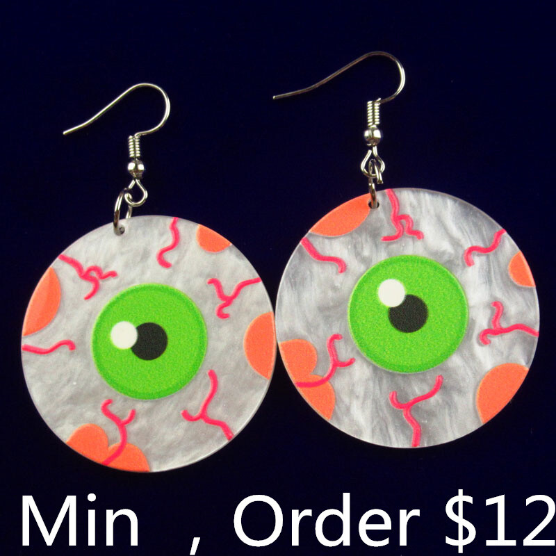 1Pair Green Orange Charming Acrylic Eyeball Pendant Bead Earrings AL-SG582