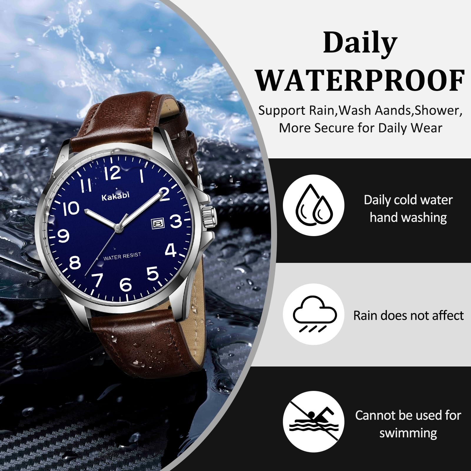 Kakabi Watch for Men, Fashion Minimalist Wrist 07-BrownBlue-P