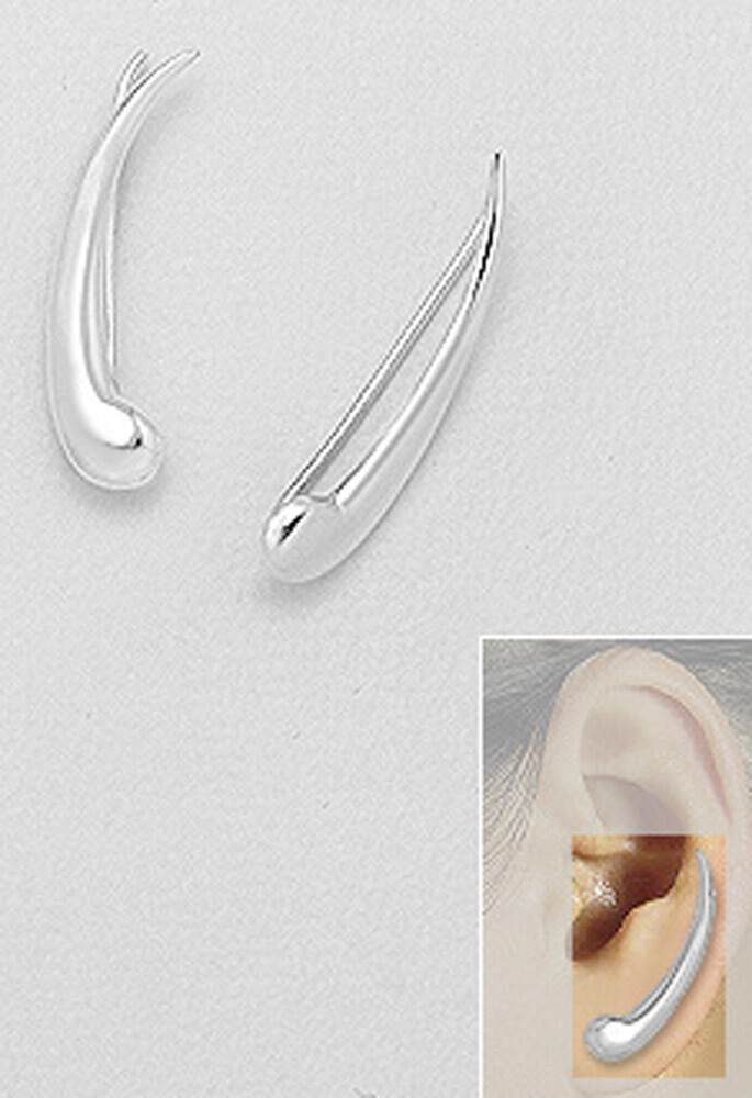 Solid Sterling Silver Organic Shape Ear Pin Cuff Climber Crawler Earrings 2g 1″