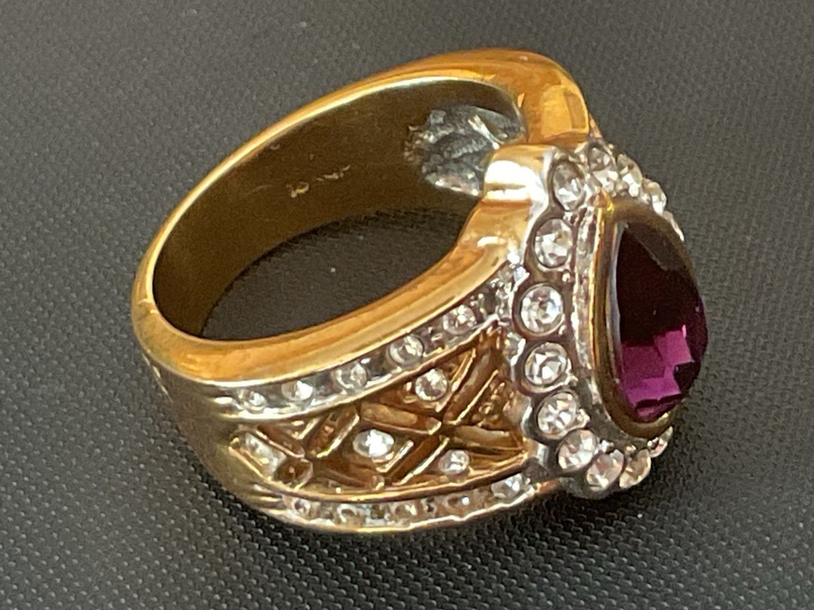 Empress Style Wide Band 18KGP Gold Plated Amethyst Ring Sz 7