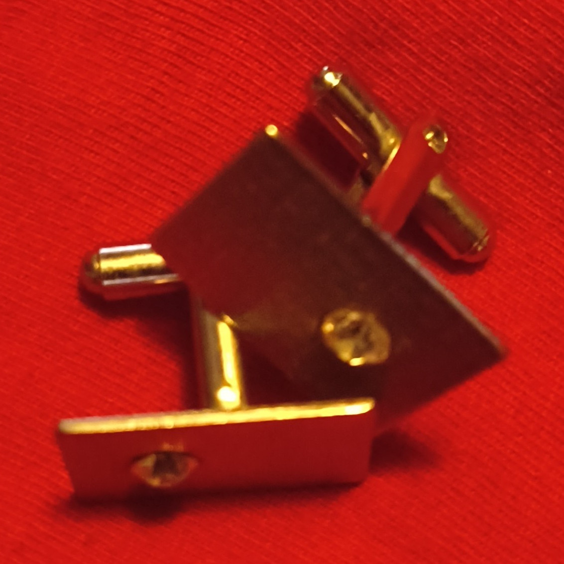 Men’s Gold Tone Metal Rectangle Cufflinks Clear Round Stone Bullet Back