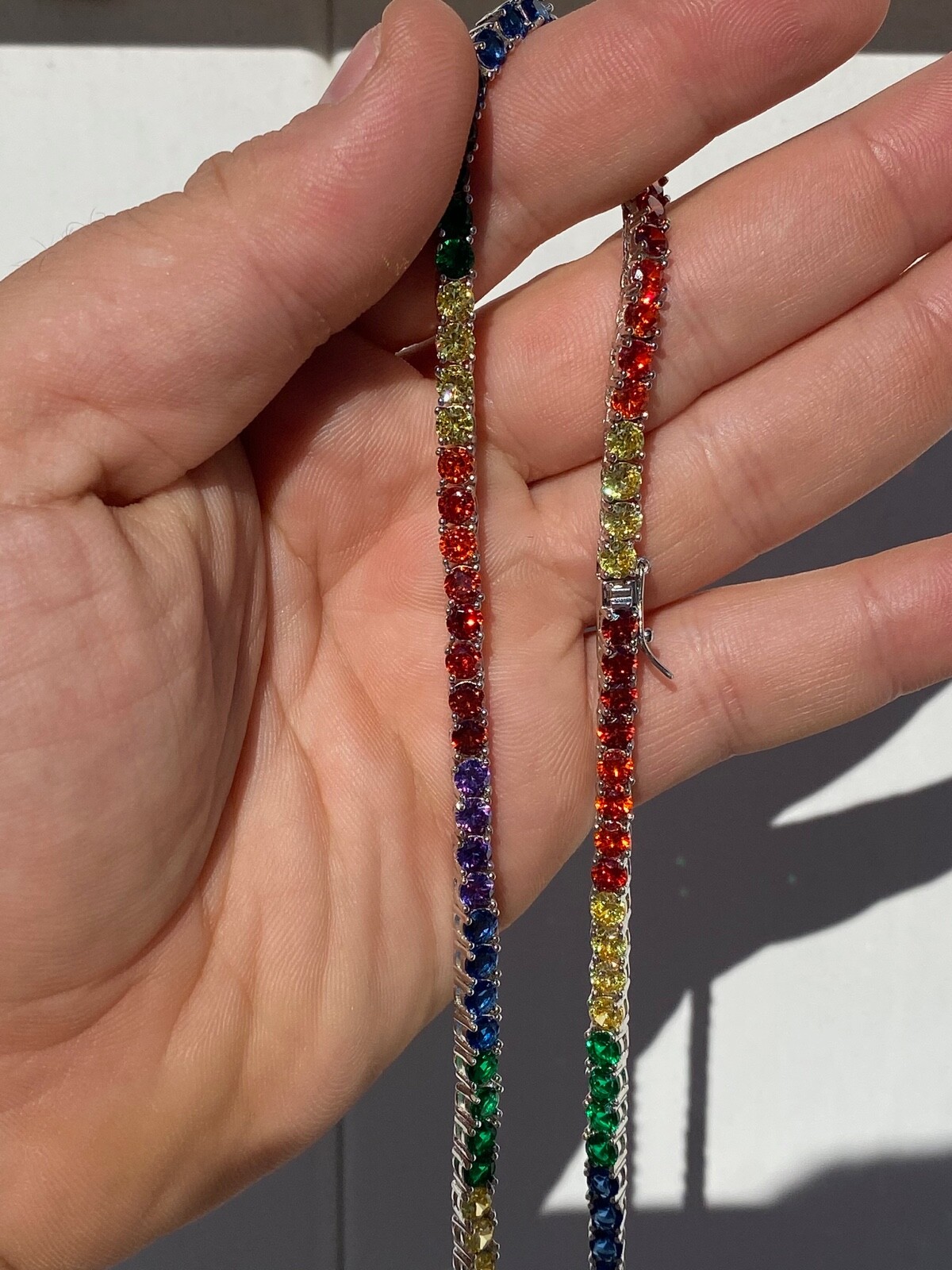 Tennis Chain SOLID 925 Sterling Silver Single Row Rainbow CZ Necklace ITALY