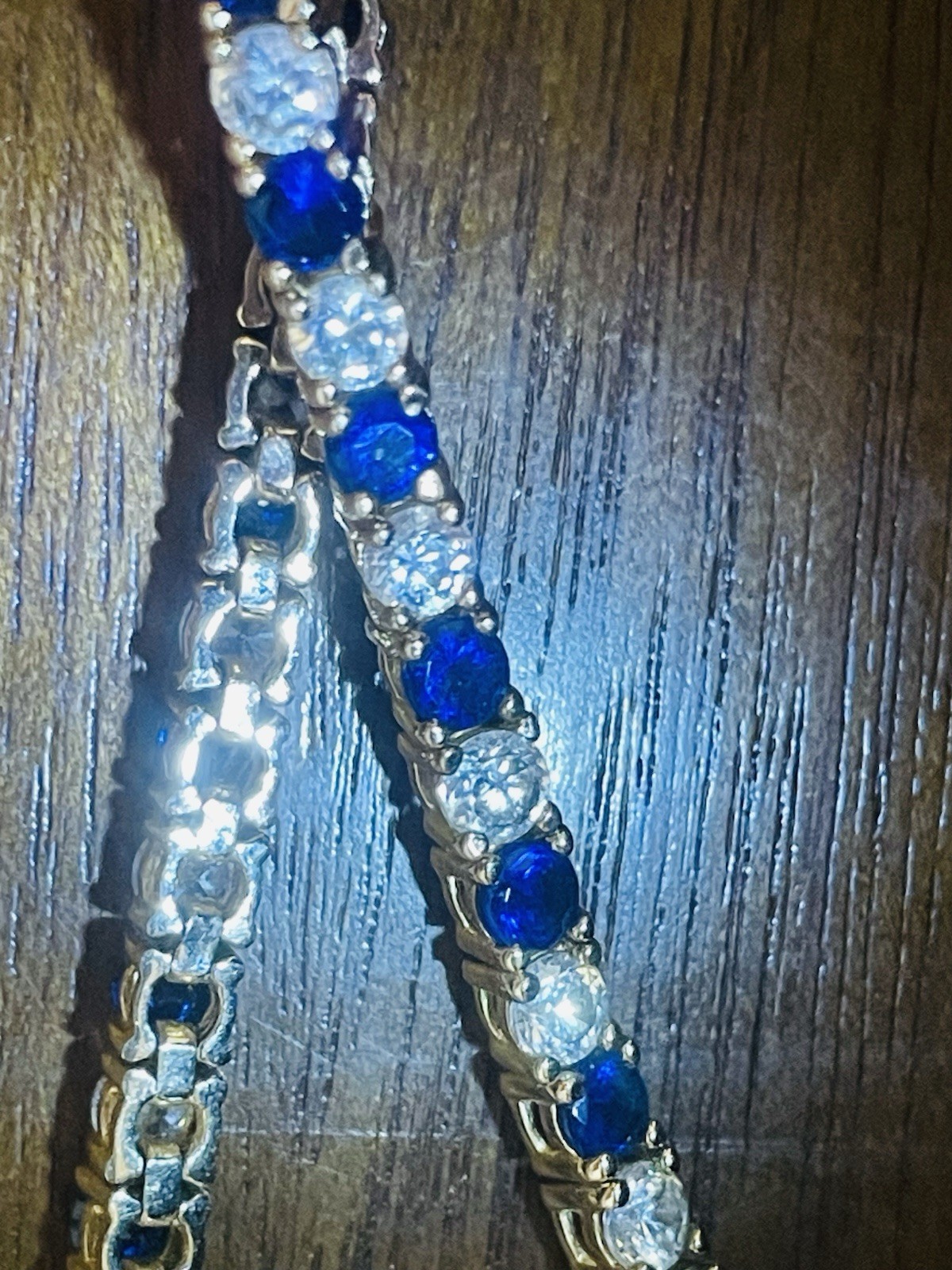 925 Sterling Silver Gold Plated Blue Clear Stone Tennis Bracelet 4mm