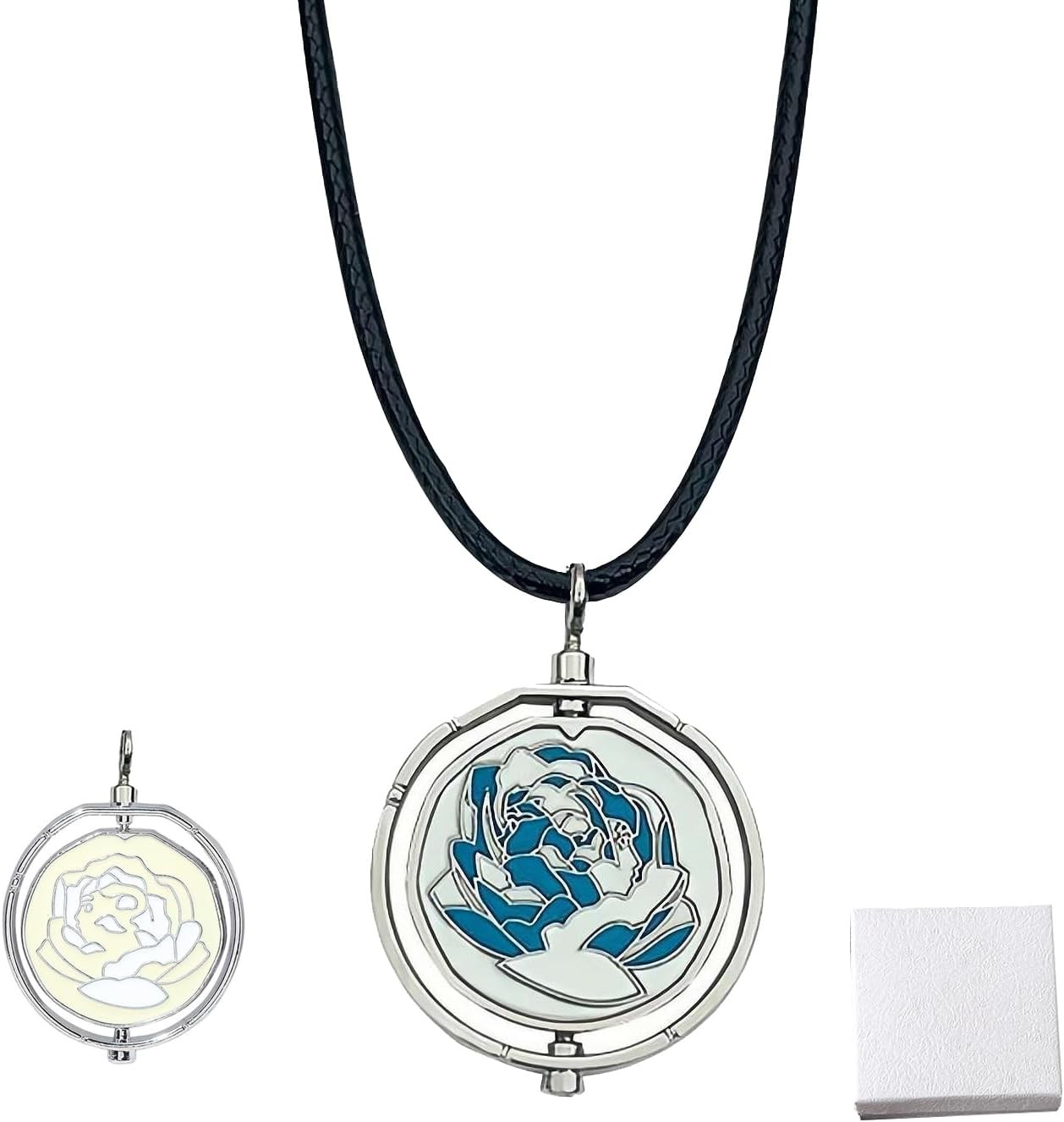 Arcane Jinx Blue Rose Necklace Women Rotatable Pendant Cosplay Props w/ Gift Box