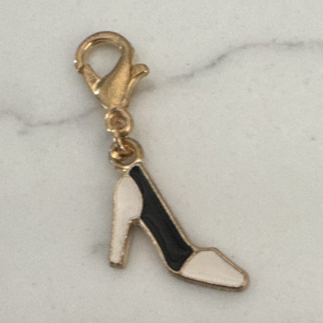 gold tone black white high heel shoe dangle charm lobster clasp fashion