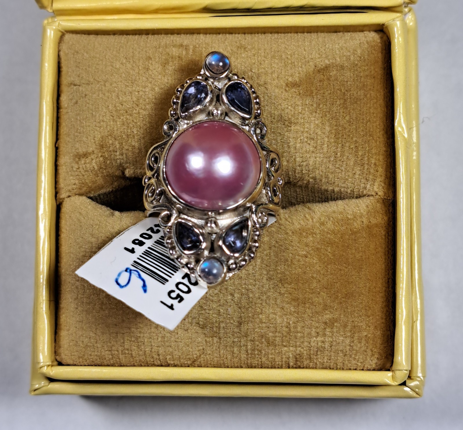 SAJEN Sterling Silver Light Pink Mabe Pearl Iolite Moonstone Ring 6 7 8 10 NEW