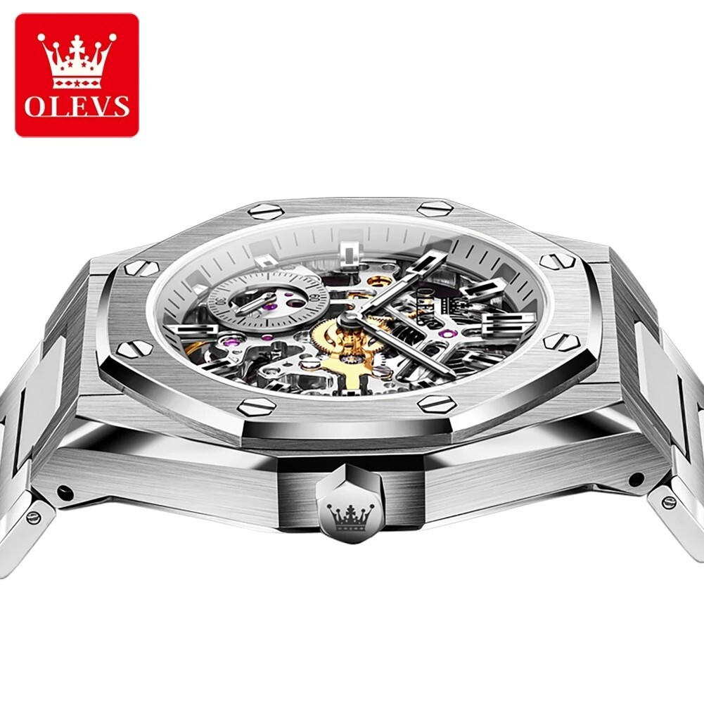 Automatic Mechanical Waterproof Luxury OLEVS Watch Skeleton Men Men’s Strap