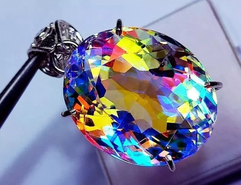 Natural Oval Mystic Topaz 98.15 Ct+ 925 Solid Silver Rainbow Pendant Gemstone