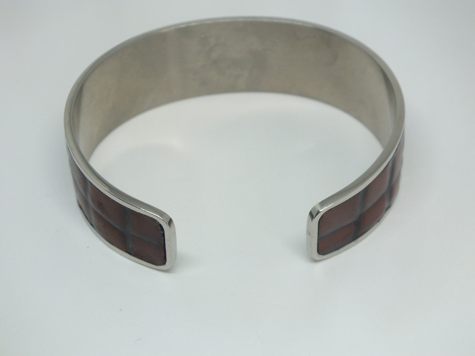 Stunning Cuff Bracelet Silver Tone Brown Black Textured Inset 3/4″ Wide x 2 3/8″