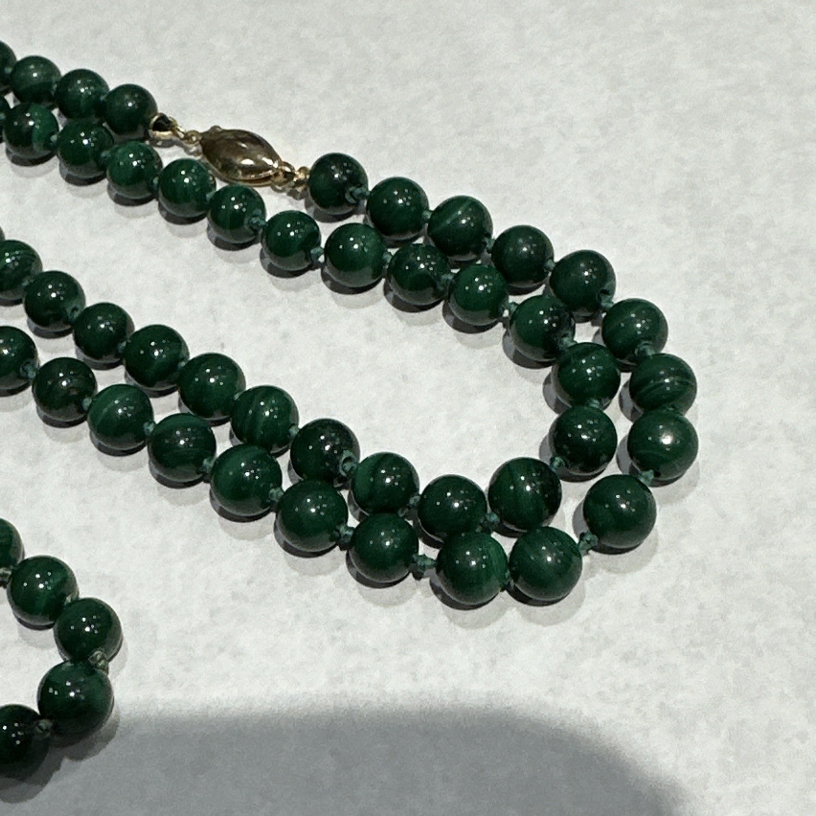 Jade Beaded Dark Green 6mm Necklace 30″ & Bracelet 7 1/4″ 14k Gold Clasp