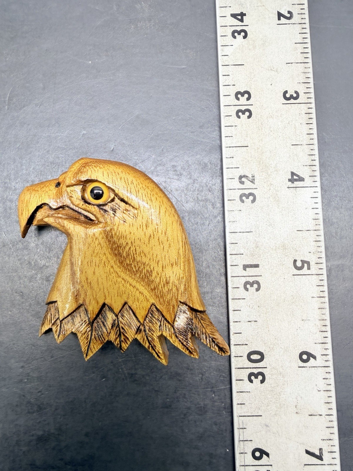 Carved Eagle Head Brooch Pin Signed Very Neat Looking