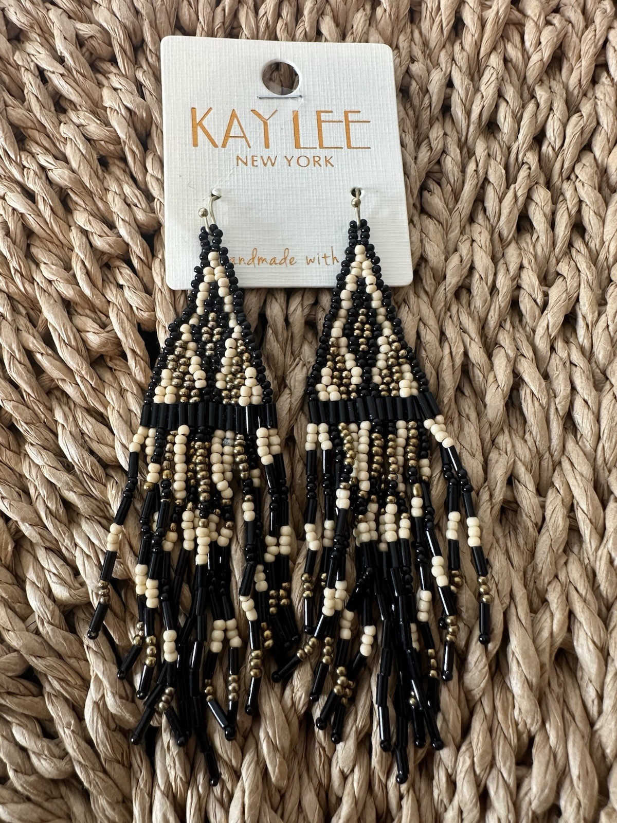 Kay Lee New York Pierced Earrings Bead Boho Geometric Drop Dangle Statement New