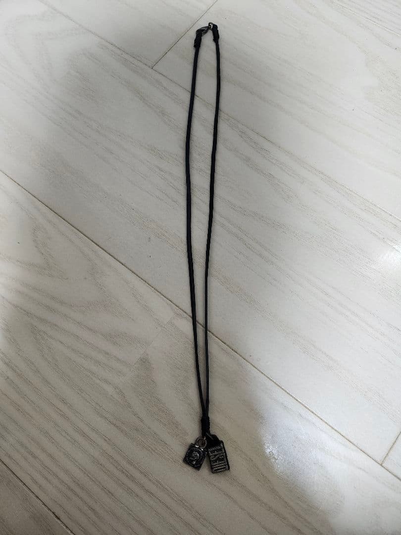 DIESEL Black Leather Cord Logo Charm Necklace Choker Unisex 23.62in