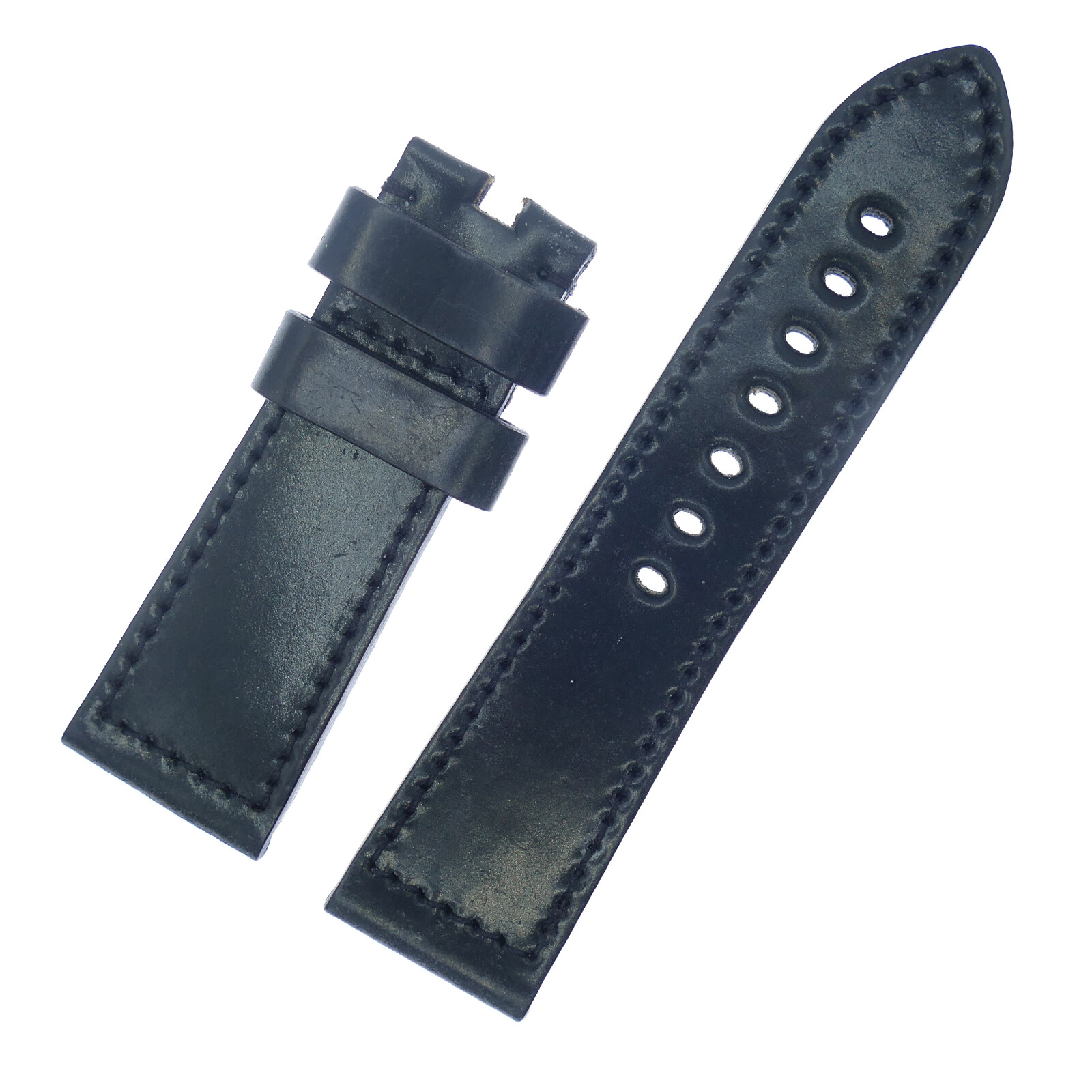 HORWEEN BLACK W/ BLACK STITCHES LEATHER STRAP 24MM WATCH STRAP WITHOUT BUCKLE