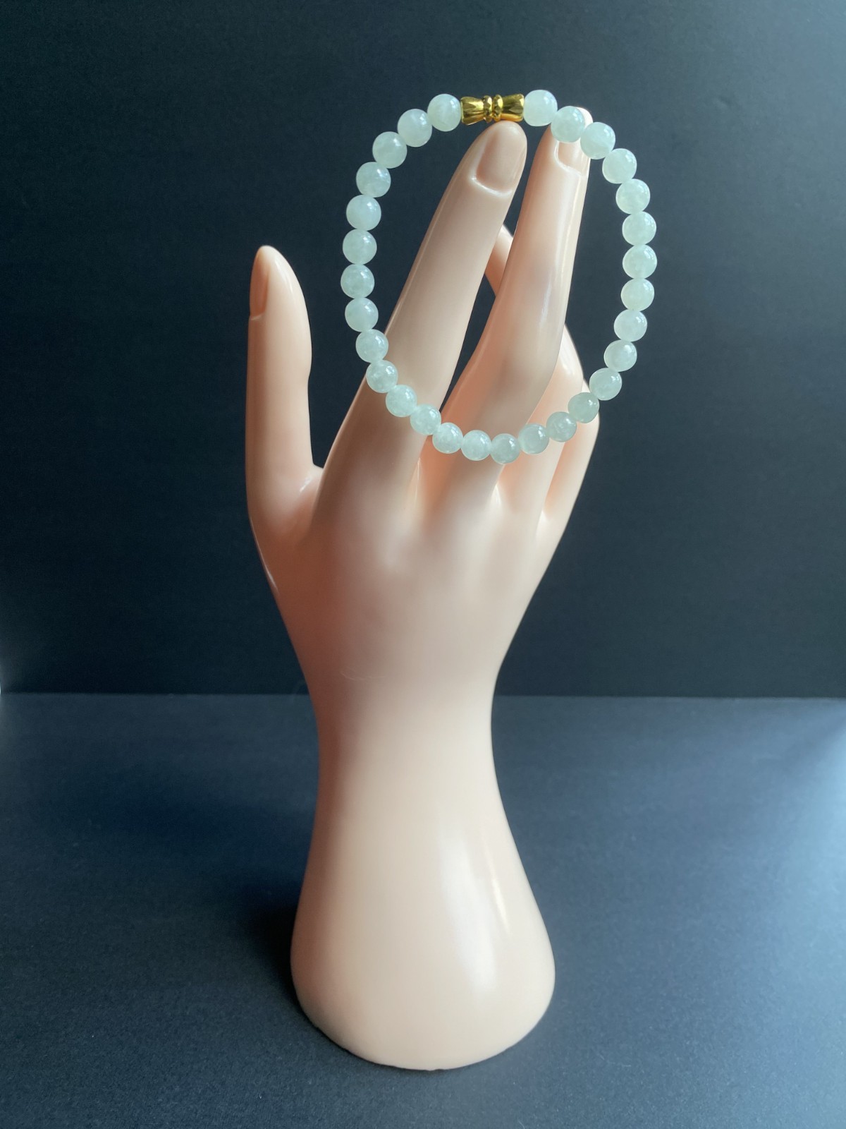 Natural Type A Jadeite Bead Bracelet 6.3mm Icy White Burmese Jade 7″