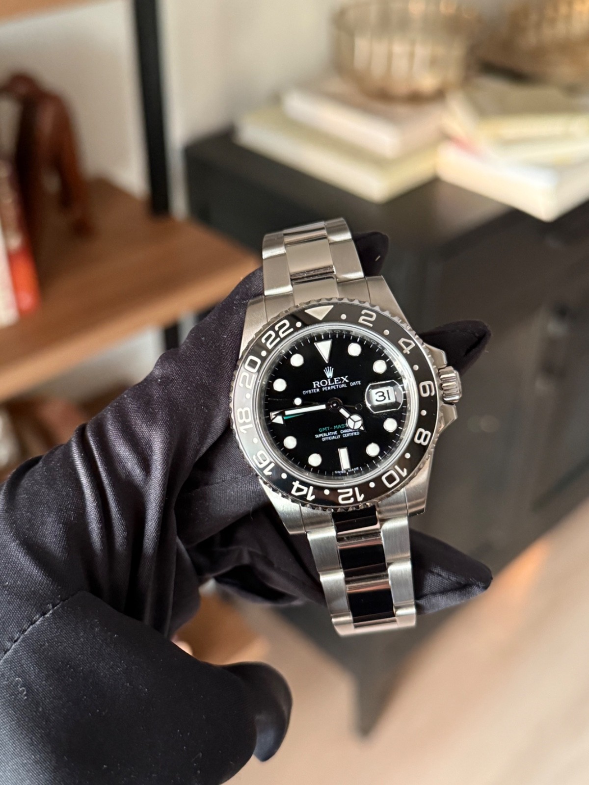 2009 Rolex GMT-Master II 116710LN Silver Oyster Bracelet with Black Bezel