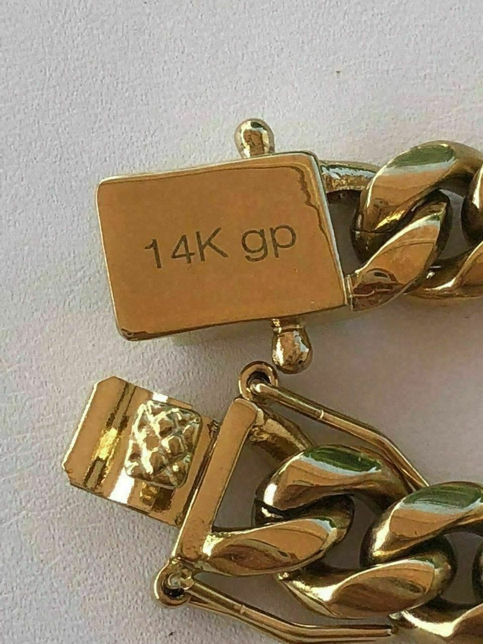 Pulsera y Cadena Cubana Para Hombre 10mm Baño De Oro 14k Sobre Acero Inoxidable
