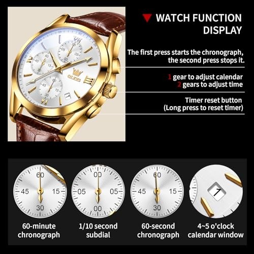 Leather Chronograph Watch Men – Leather 2872 White Dial/Brown Leather Strap