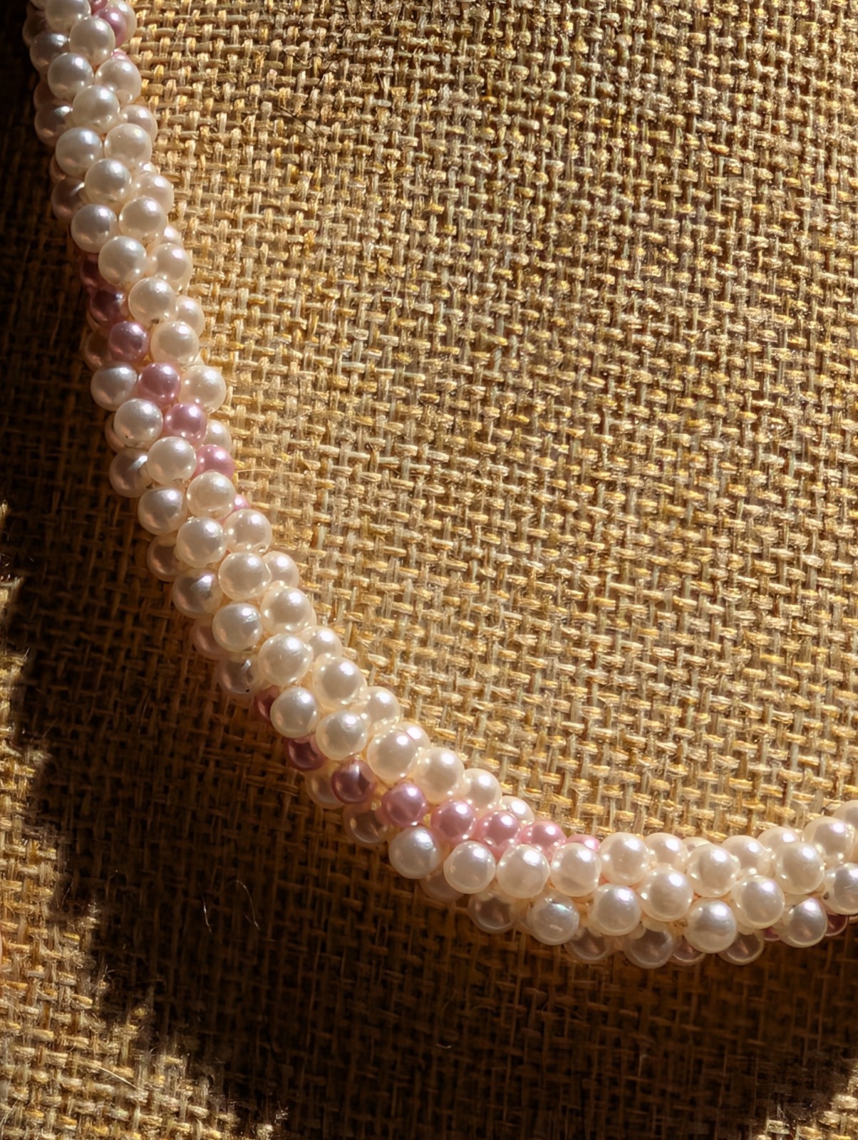Vtg 50s Signed Japan Faux Pearl Torsade Strand Braided Blush Pink White Collar