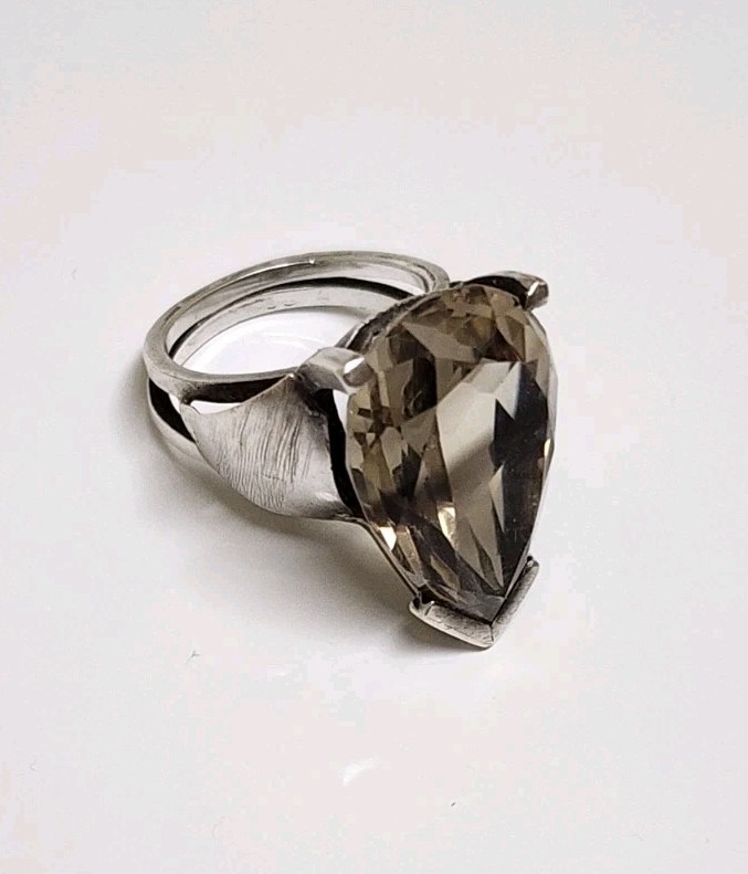 Large Champagne Quartz Statement Ring Pear Cut Light Smoky Quartz Silver…