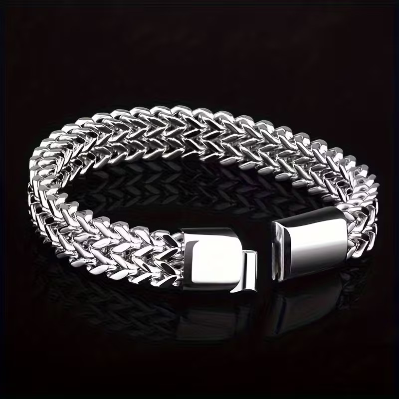 Premium Stainless Steel Mens Braided Chain Bracelet Stylish Square Links 9 IN US