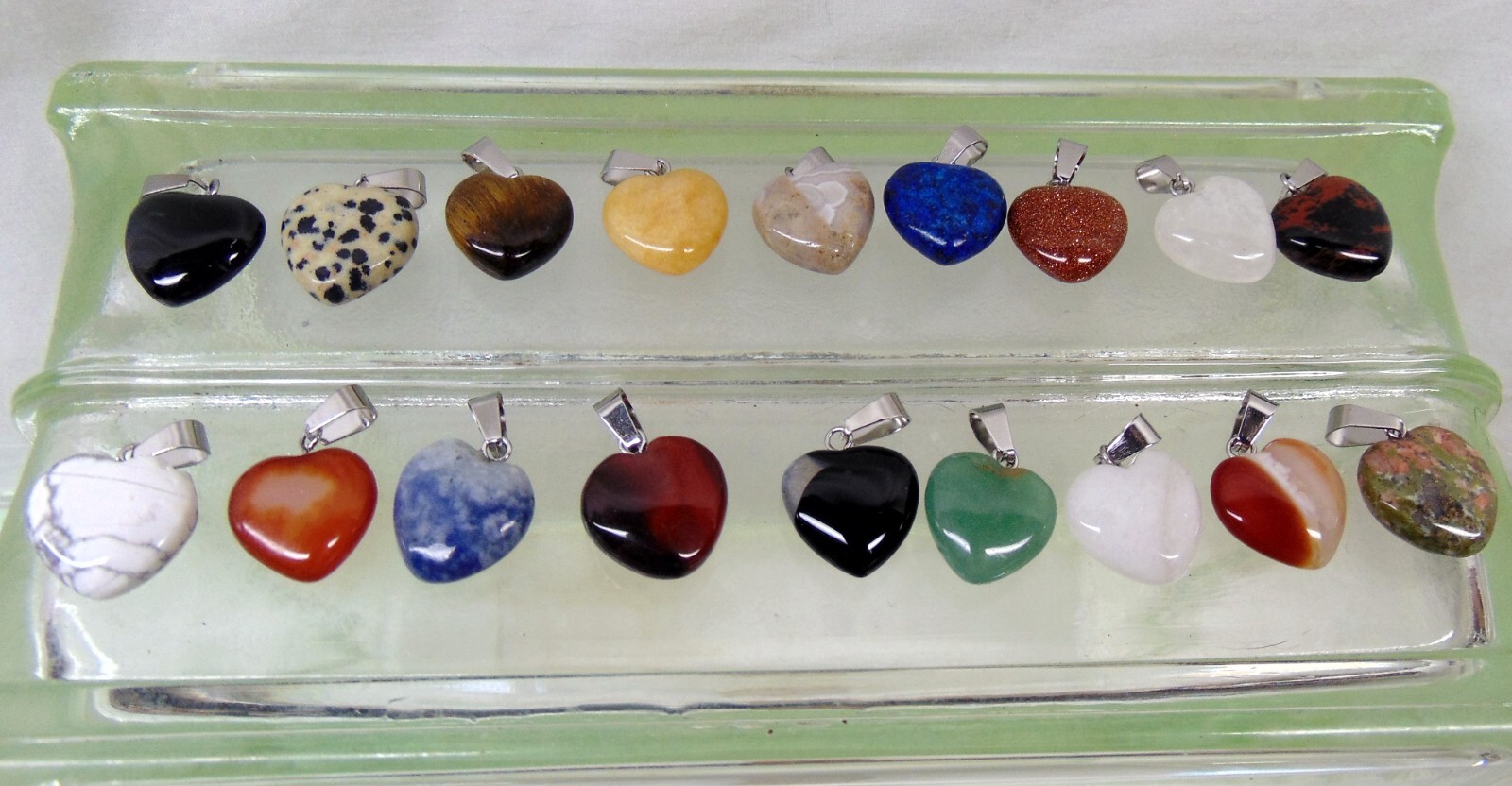 Mixed GemStone Heart Pendants 16mm ~ Silver Plated Ball Chain Necklace Optional