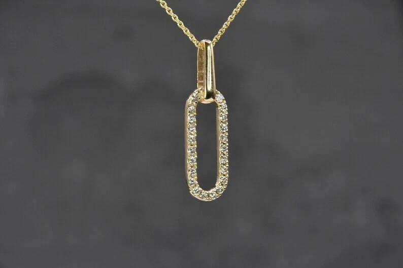 1Ct Round-Cut Moissanite 18” Chain Paperclip Pendant 14K Yellow Gold Plated