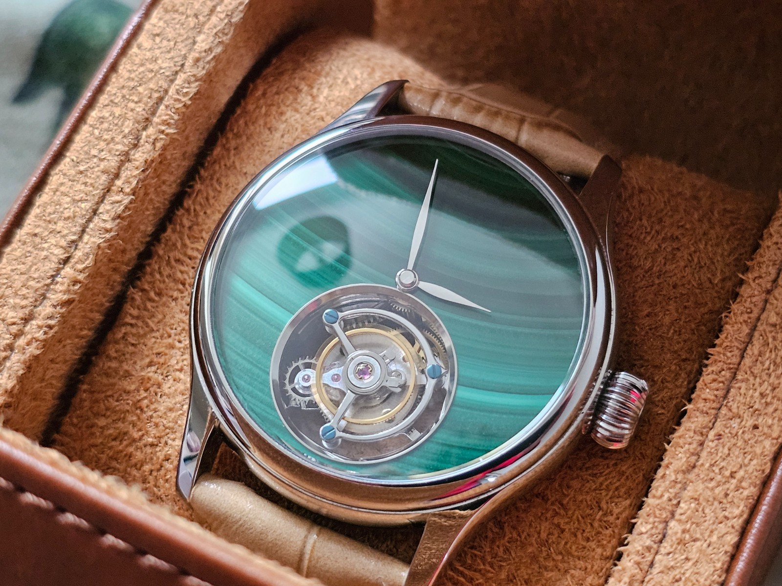 Merkur Malachite Dial Tourbillon Manual Wind Watch