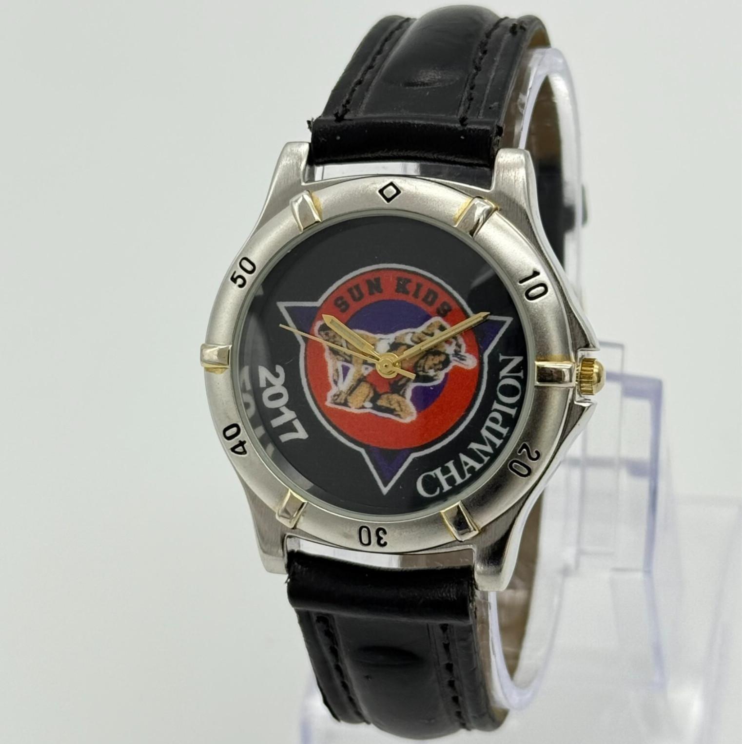 Unisex SUN KIDS CHAMPION 2017 Silver Tone Quartz Watch, 37mm, Black Band, Runs