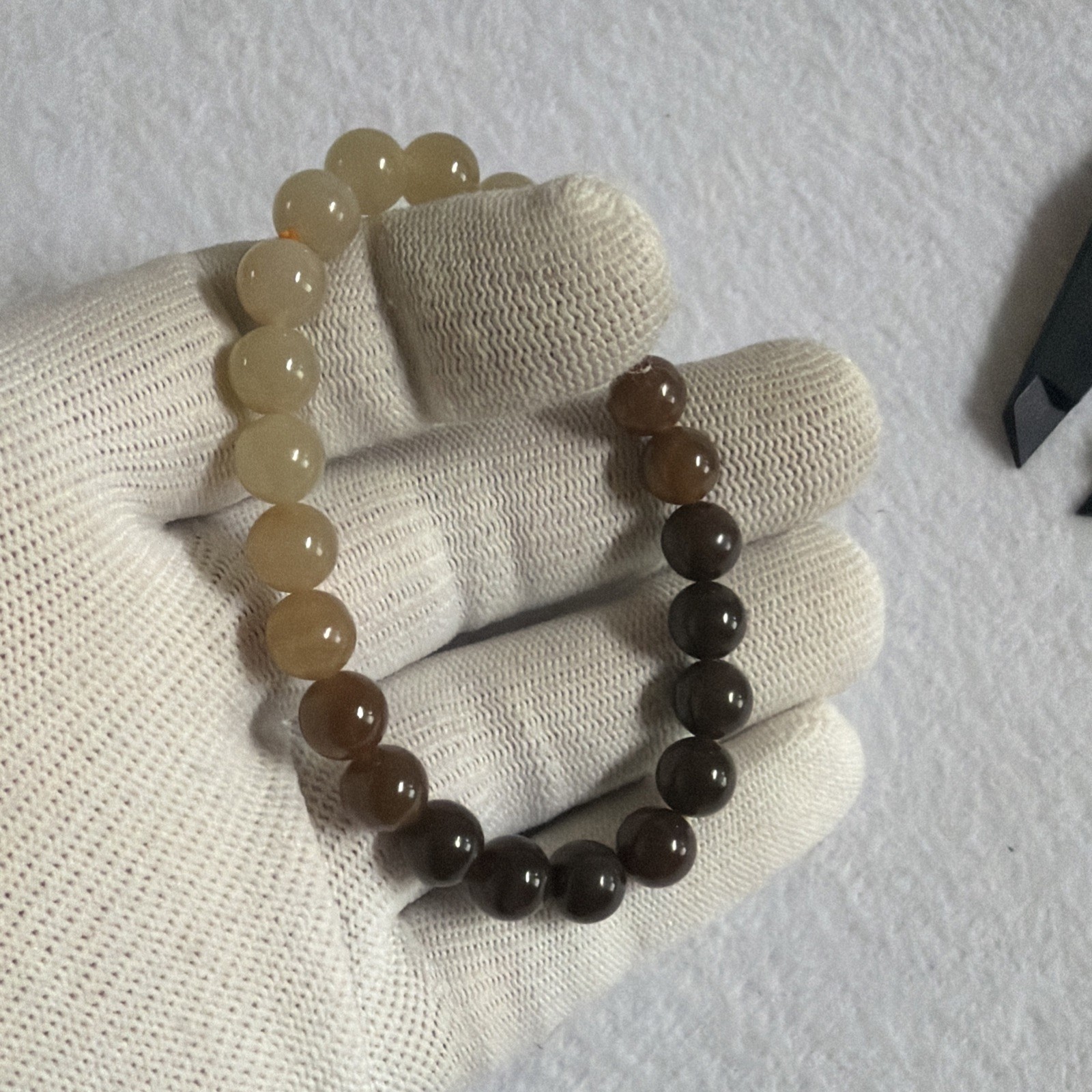 certified nephrite jade bead bracelet 和田玉手链 （糖料渐变色手链，和田老料）#183