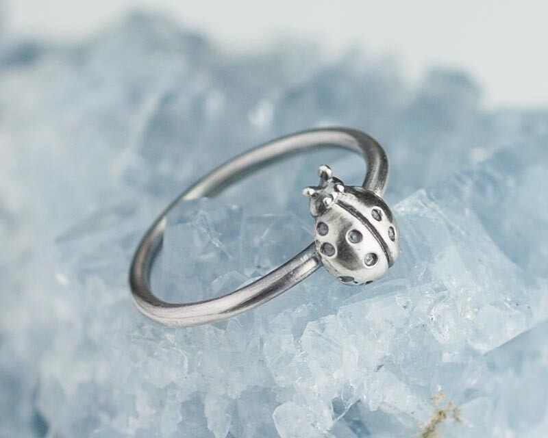 Sterling Silver Ladybug Ring Handmade Custom Sizes Available Solid .925 Pretty