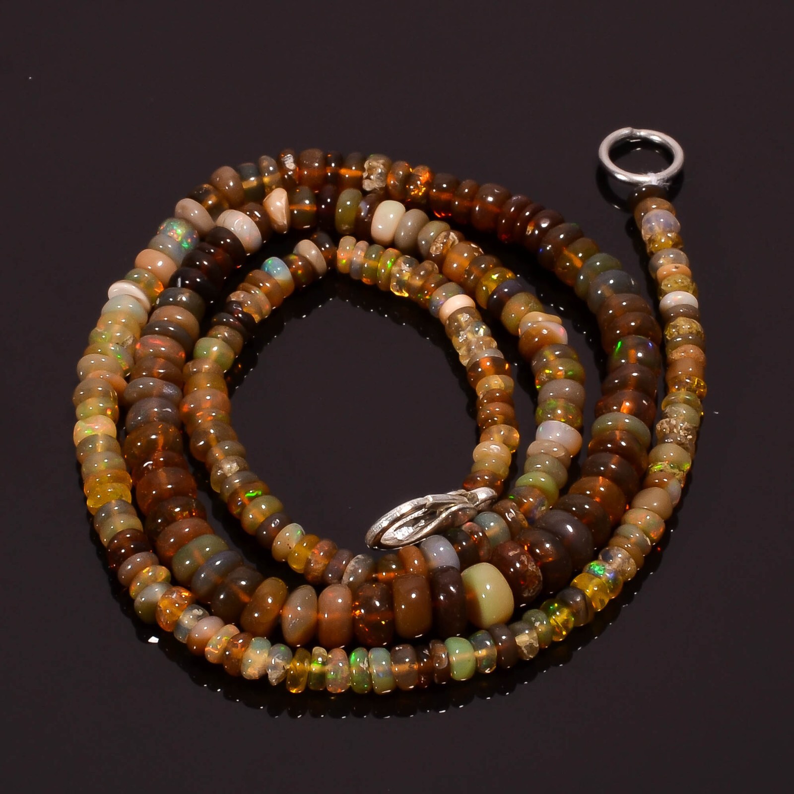40.85 Ct Multi Ethiopian Opal Gemstone Rondelle Smooth Beads Necklace 17″ A-3192