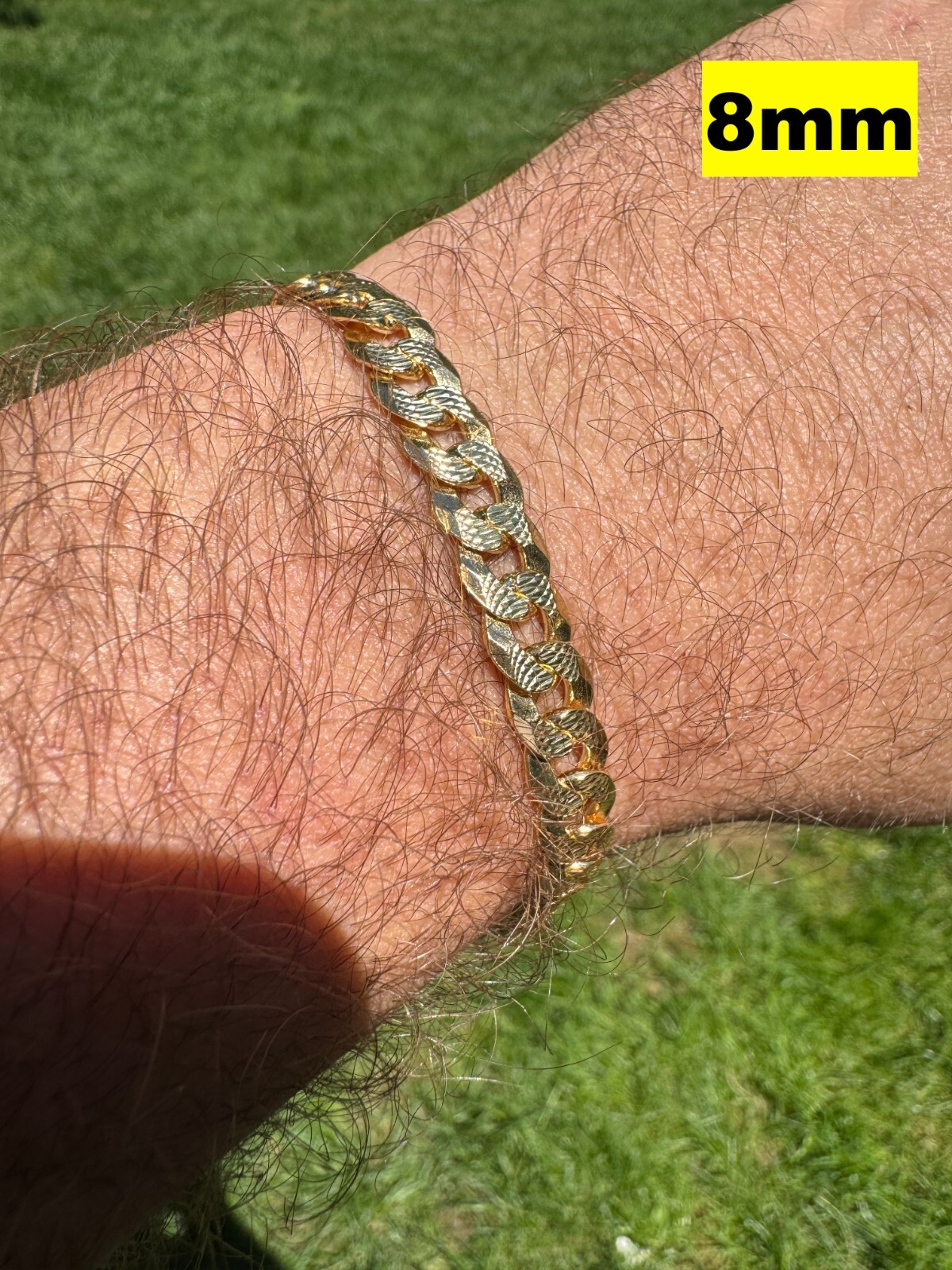 Real 14k Gold Plated Solid 925 Silver Diamond Cut Flat Cuban Bracelet 4-8mm