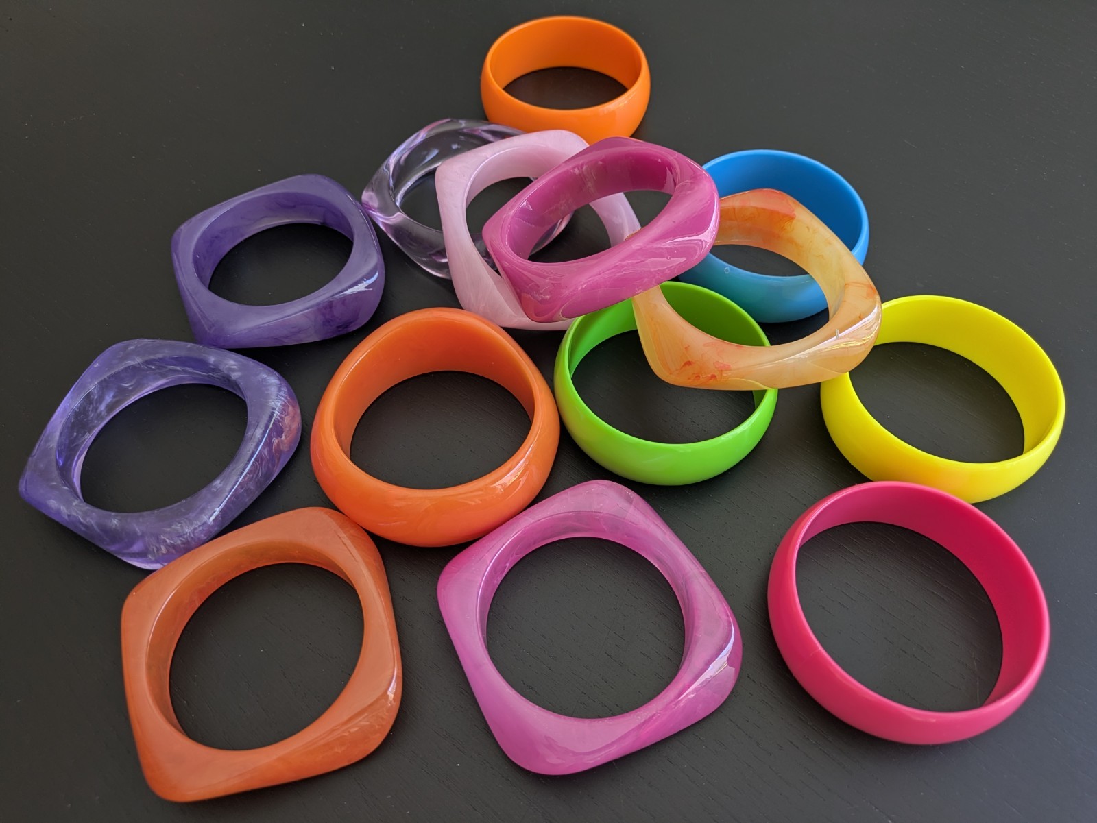 Large Lot Of 14 New Colorful Bangels Resin/Acrylic/Plastic