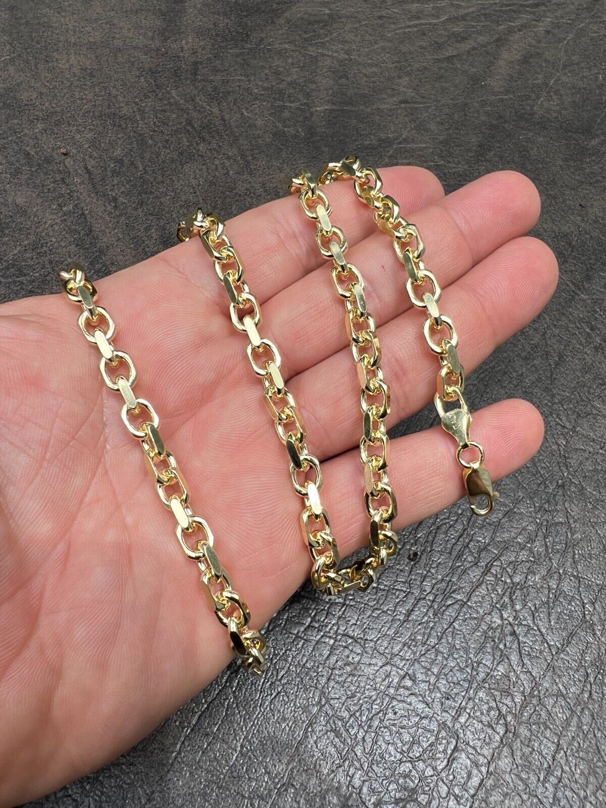 14k Gold Plated Silver Anchor Cable Chain / Bracelet Rolo Necklace 4-8mm Italy3