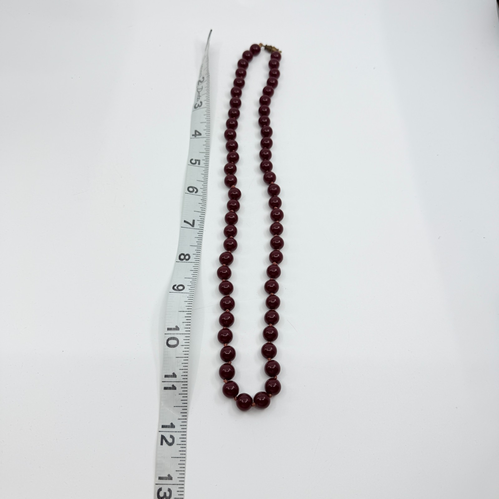 VTG Burgundy Red Glass Simulated Pearl Knotted Strand Necklace Boho Retro