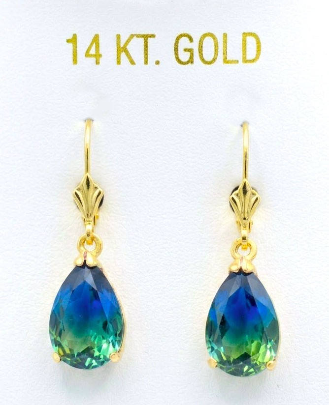LAB CREATED 6.50 Cts TOURMALINE DANGLING EARRINGS 14k GOLD – New With Tag