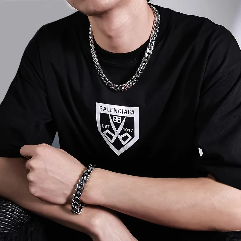 8MM-14MM Stainless Steel Cuban Chain Necklace For Men Punk Thick Long Neck Male
