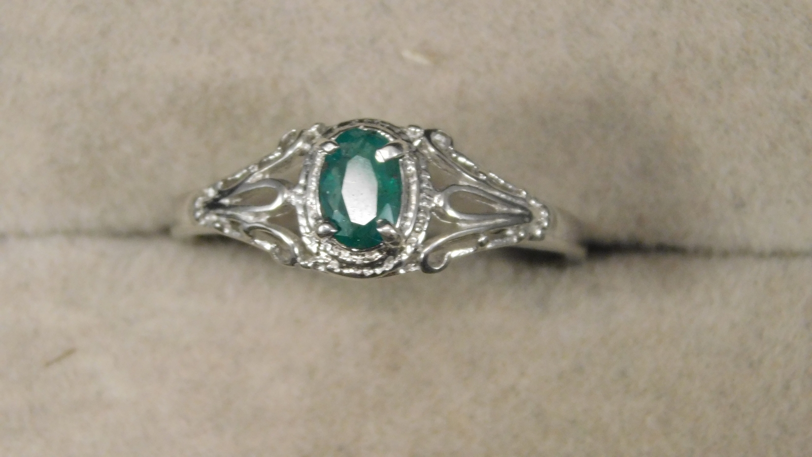 0.31 ct. Oval Columbian Emerald Ring 1920’s Style Sterling Silver