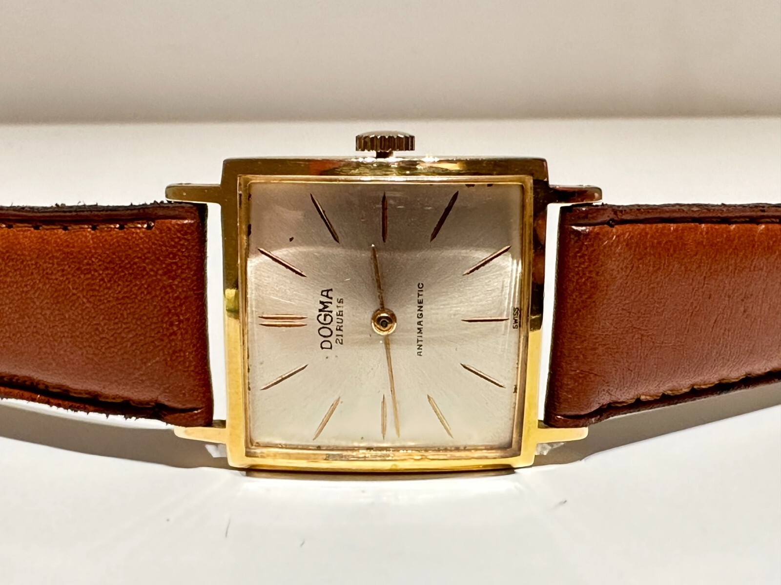 VINTAGE RARE SQUARE MEN’S GOLD PLATED MECHANICAL SWISS WATCH “DOGMA”